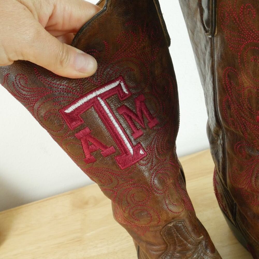 Gameday Boots Texas A & M Aggies Cowboy Boots Leather Women's 8 1/2 Embroidered - Picture 4 of 12